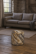 Pufa welurowa, Bertoni, nadruk Montana – okrągła pufa dekoracyjna, do salonu, walec 40cm, elegancka, zamek błyskawiczny - 5