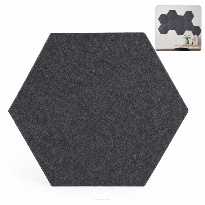 Filcowy Panel Ścienny Samoprzylepny HEXAGON Antracyt, 42x37 cm 4 mm – Panel Dekoracyjny, Akustyczny, Izolacyjny i Antykondensacyjny