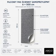 ARCO FeltWall Pas Filcowy Samoprzylepny 6 × 500 cm Dekoracyjno-Akustyczny, Szary - 5