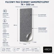 ARCO FeltWall Pas Filcowy Samoprzylepny 74 × 500 cm Dekoracyjno-Akustyczny, Szary - 7