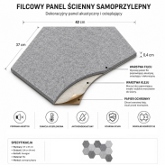 Filcowy Panel Ścienny Samoprzylepny HEXAGON Szary, 42x37 cm 4 mm – Panel Dekoracyjny, Akustyczny, Izolacyjny i Antykondensacyjny - 7