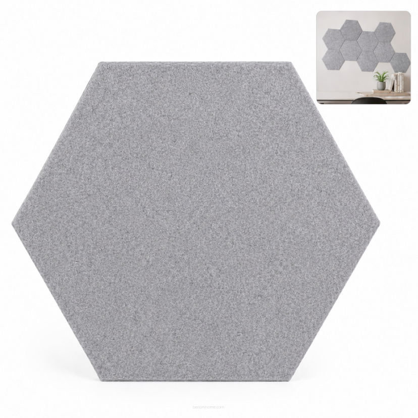 Filcowy Panel Ścienny Samoprzylepny HEXAGON Szary, 42x37 cm 4 mm – Panel Dekoracyjny, Akustyczny, Izolacyjny i Antykondensacyjny