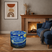 Pufa welurowa, Bertoni, nadruk Van Gogh Gwiaździsta Noc – okrągła pufa dekoracyjna, do salonu, walec 40cm, elegancka, zamek błyskawiczny - 3