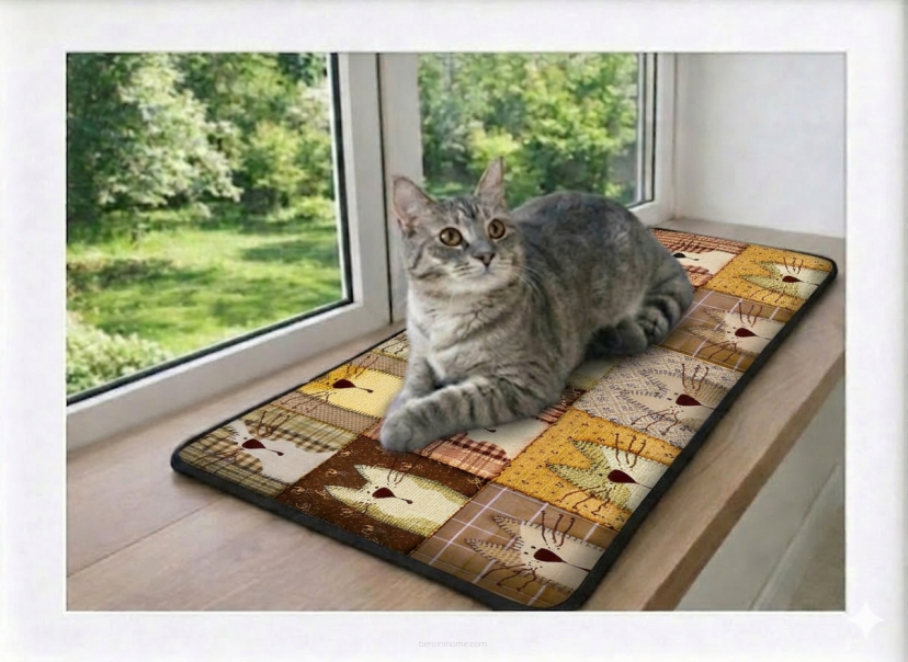 Poduszka dla kota na parapet 70x30 cm, Pexeso – wodoodporna, wygodna i stabilna z 2 samoprzylepnymi paskami