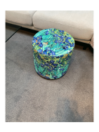 Pufa welurowa, Bertoni, nadruk Irysy – okrągła pufa dekoracyjna, do salonu, walec 40cm, elegancka, zamek błyskawiczny - 6