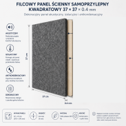 Filcowy Panel Ścienny Samoprzylepny KWADRAT Antracyt, 37x37 cm 4 mm – Panel Dekoracyjny, Akustyczny, Izolacyjny i Antykondensacyjny - 5