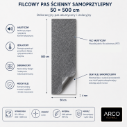 ARCO FeltWall Pas Filcowy Samoprzylepny 50 × 500 cm Dekoracyjno-Akustyczny, Szary - 10