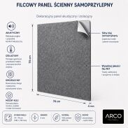ARCO FeltWall Panel Akustyczny Filcowy Kwadratowy Szary 74 × 74 cm Samoprzylepny - 5